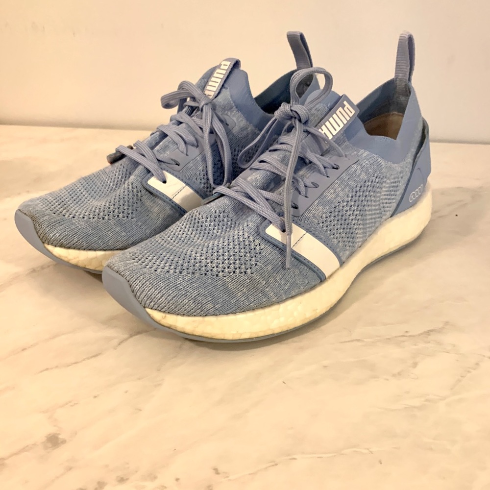 Women’s baby blue Puma soft foam running shoes size 8.5